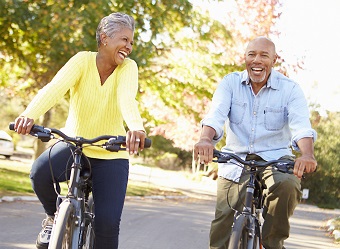 man woman biking