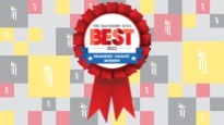 Red ribbon for Best Readers award on a background of University of Maryland Davidges